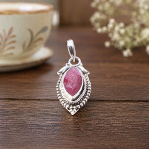 Natural Marquise Pink <b>Ruby</b> Gemstone Pendant Pure 925 Sterling Silver Rose Gold Plated Handmade Minimalist Jewelry Gift for Party - Product Image 6