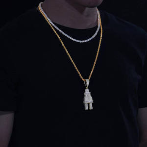 Collier pendentif pour homme en argent sterling 925, micro-pavé de moissanite baguette, style hip-hop, bijoux cadeaux - Product Image 5