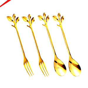 Handmade Leaves Design End Handle <b>Spoon</b> and Fork Set Best-selling Salad Serving <b>Spoon</b> Soup <b>Spoon</b> Cutlery Set - Product Image 1