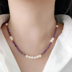 Collar de Bambú de Alta Gama con Perlas Naturales, Diseño de Nicho, Estilo Francés, Temperamento Informal, Cadena de Cristal para Clavícula, Collares de Cristal - Product Image 2