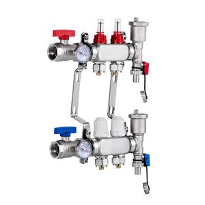 Collettore a 2 Vie per Tubi PEX da 1/2 Pollice in Acciaio Inox per Riscaldamento Radiante a Pavimento Idronico, Componente per Sistemi HVAC - Product Image 1