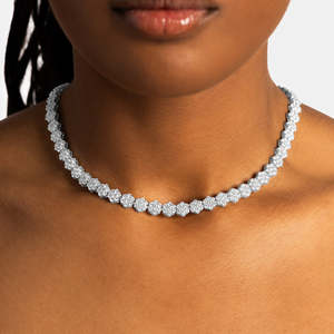 925 Sterling <b>Silver</b> VVS1 Moissanite Flower Cluster Tennis Necklace Luxury Diamond Look <b>Choker</b> Necklace for Women - Product Image 1