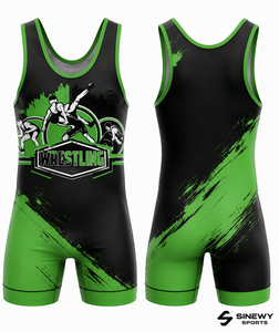 SINEWY SPORTS Singlet de Lucha Libre para Hombre, Personalizado por Sublimación, Elástico en Cuatro Direcciones, Protección UV, Ajustado, Absorbe la Humedad, Verde y Negro - Product Image 3