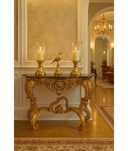 Table console en fer sculptée à la main avec plateau en marbre noir véritable, meuble moderne pour salon et entrée - Product Image 5