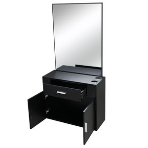 Mobile da Salone Nero con 1 Cassetto e 1 Anta con Specchio, Top in Lino e Pannello E0 al 15%, Modello 75512472 - Product Image 4