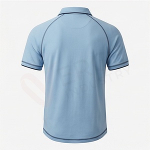 Men's Light <b>Blue</b> Short Sleeve <b>Polo</b> <b>Shirt</b> 100% Polyester Knitted Quick Dry Solid Casual Regular Fit Button Design - Product Image 3