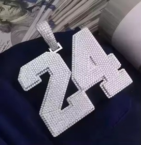 24 Number Pendant Hip Hop Iced Rhinestone Micro Insert Moissanite + 925 Silver Plated Alloy <b>Charm</b> for unisex - Product Image 2