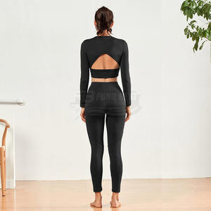 Ensemble de yoga sans couture 2 pièces effet seconde peau pour femme, leggings taille haute avec design dos nu et imprimé, services OEM - Product Image 4