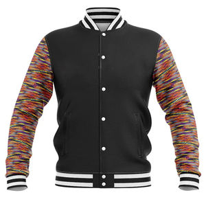Veste universitaire pour homme avec logo personnalisé, patchwork en toile respirante, décoration frontale en cristal, coque en laine 360g, col en V, fermeture éclair - Product Image 6