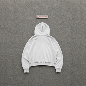 Sweat à capuche 100% coton épais gris clair, coupe oversize, entièrement zippé, effet délavé vintage, esthétique intemporelle et contemporaine - Product Image 6