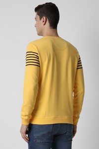 Sudadera de Cuello Redondo Amarilla para Hombre, Sudadera de Punto a Rayas, Corte Regular, Informal, para Otoño, con Bolsillo Lateral - Product Image 3