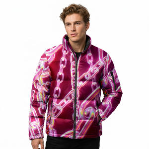 Veste matelassée unisexe longue à imprimé chaîne violette, col à capuche, fermeture éclair, coupe-vent, décontractée, hiver, polyester écologique - Product Image 4