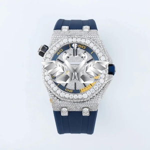 Luxury Iced Out Moissanite Sports <b>Watch</b> for Men, Blue Rubber Strap, Full Diamond Paved <b>Case</b>, Custom Hip Hop Wristwatch - Product Image 1