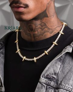 Moissanite <b>Statement</b> <b>Necklace</b> S925 Silver Rhodium Plated Spike Design Everyday Wear Unisex Luxury Bead Chain - Product Image 6