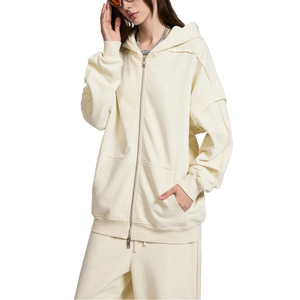 Sudadera con capucha personalizada con cremallera, 400GSM, extragrande, de tela gruesa, estilo desgastado, con diseño de collage y universitario, para hombre y mujer, con impresión de logotipo personalizado. - Product Image 5