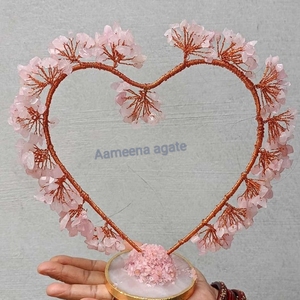 Pierre précieuse naturelle de guérison d'arbre de cristal de quartz rose en gros avec tranche d'agate en forme de coeur meilleure qualité pour la décoration intérieure - Product Image 1