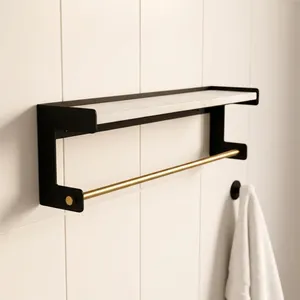 Étagère murale moderne en marbre avec barre porte-serviettes, support de rangement pour salle de bain, organisateur en métal pour la décoration de la salle de bain - Product Image 5