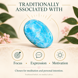 Pierre de palmier en apatite bleue polie et roulée (Image de cristal) du Maharashtra pour la décoration intérieure, le Feng Shui, les cadeaux et les objets de collection - Product Image 2