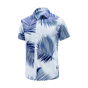 Chemise hawaïenne pour homme à manches courtes, imprimé palmiers bleus, col rabattu, respirante, idéale pour les vacances d'été - Product Image 3