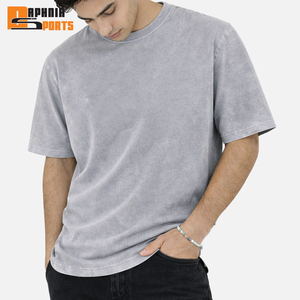 Camiseta para hombre de color gris claro con hombros caídos y lavado ácido en venta con logotipo y diseño personalizados a precios bajos al por mayor OEM. - Product Image 4