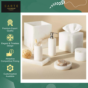 Ensemble d'accessoires de salle de bain modernes, design élégant, finition en marbre naturel de luxe, pierre d'albâtre, cinq pièces, écologique, personnalisable - Product Image 4