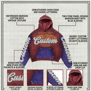 Sudadera con capucha personalizada para hombre, estilo urbano, oversize, de tejido grueso, color burdeos, corte holgado, con capucha adornada y estampado 3D en relieve - Product Image 4