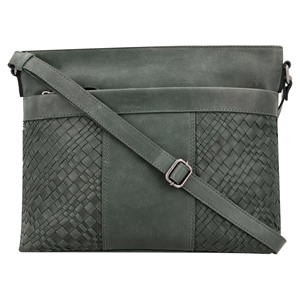 Bolso cruzado de piel sintética tejida para mujer, cierre de solapa clásico, portátil, para uso diario, color verde - Product Image 1