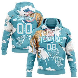 Sudadera con Capucha Deportiva, Diseño Nuevo, Personalizada, con Estampado 3D de Grulla y Tigre en Azul y Blanco, Venta al Por Mayor Directa de Fábrica - Product Image 1