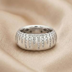Sparkly Stackable Moissanite Round Cut <b>Dome</b> <b>Ring</b> Flush Set Wide Band 925 Sterling Silver For Unisex - Product Image 3