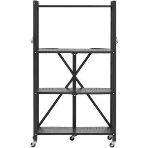Scaffale Pieghevole a 4 Ripiani 66x33x117 cm con 5 Ruote, Unità di Stoccaggio in Metallo Senza Montaggio, Organizzatore per Alimenti - Product Image 1