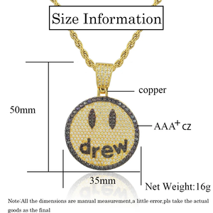 Collier pendentif rond visage souriant style Hip Hop Iced Out, en zircon cubique étincelant, bijou bling-bling, cadeau pour homme - Product Image 2