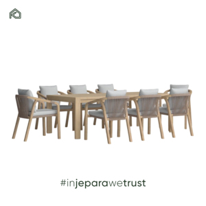 Ensemble de table et 4 chaises de salle à manger d'extérieur en teck rond moderne de qualité professionnelle, résistant aux intempéries - KLOPS LIVING - Product Image 2