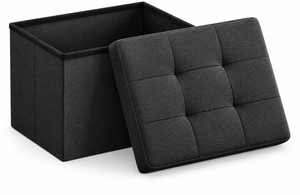 Black Fabric Storage Ottoman with Tufted Lid for Living Room Home Furniture - Product Image 1