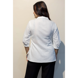 Chemise blanche à manches mi-longues pour femmes, décontractée, légère, confortable, coupe élégante, pour un usage quotidien - Product Image 4