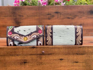 การออกแบบใหม่มือเครื่องมือแกะสลักกระเป๋าสตางค์มีสไตล์ผมบนหนัง Cowhide หลายใช้กระเป๋าสตางค์หนังแท้ตะวันตกสําหรับผู้หญิง - Product Image 5