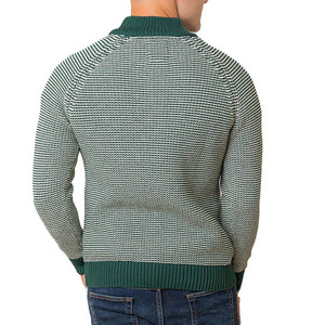 Pull en tricot géométrique vert et blanc pour homme, col zippé 1/4, coupe classique, automne, décontracté, 100% acrylique - Product Image 2
