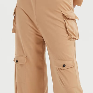 Women Black Full Length Cargo <b>Pants</b> Set Casual Solid Color Long Sleeve Shirt With Knot Detail Turn-<b>down</b> Collar Spring Style - Product Image 3