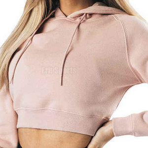 Reasonable Price Best Selling Women's <b>Winter</b> Hooded Crop <b>Top</b> Hoodies Custom Design Front Logo Breathable Eco-Friendly - Product Image 5