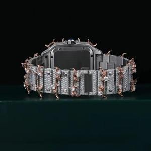 Montre-bracelet de luxe personnalisée en acier inoxydable pour homme, cadran carré à diamants taillés, mouvement à quartz entièrement pavé, résistance à l'eau 10 bars - Product Image 3