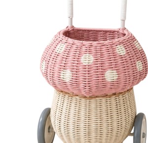 Earthy Woven Wicker Rattan Kids Toy <b>Push</b> <b>Walker</b> Styled With Mushroom Canopy Structure Tailored For Little Ones House Play And Ro - Product Image 4