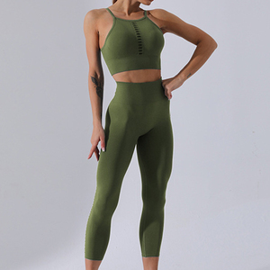 Women Neon Color Seamless Gym Fitness Yoga 2 Piece Clothing Active Wear Mesh Hollow Out Yoga Set Wholesale Yoga Set for Women - Product Image 5