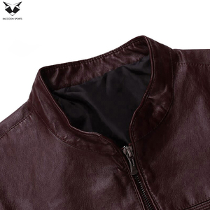 2026 <b>Men</b>’s Classic Stand Collar Maroon Color New Arrival Hand Made Comfortable <b>Thin</b> Genuine Leather Zipper <b>Men's</b> <b>Jackets</b> - Product Image 3