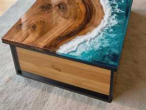 Table basse en résine écologique à motif vague océanique, faite à la main, avec couleur personnalisée et design peint à la main - Product Image 2