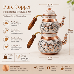 Handmade Copper <b>Tea</b> Pot Set Oriental Enamel Painted With Wooden Handle Durable <b>Tea</b> <b>Maker</b> For Hotel Restaurant Use - Product Image 5