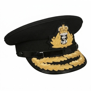 Casquette formelle unisexe brodée main sur mesure avec visière à double feuille de chêne, couronne et armoiries d'ancre, pour uniforme de cérémonie - Product Image 4