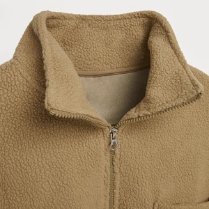 Nouveau sweat à capuche en polaire épaisse avec broderie de logo personnalisé, fermeture éclair 1/4, col montant, tricoté ample pour l'hiver, unisexe - Product Image 4
