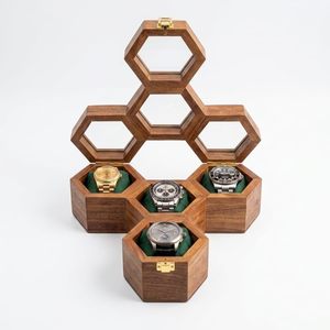 Ensemble de boîtes de rangement hexagonales en bois, faites à la main, polies, décoration de table, décoration moderne pour la maison - Product Image 4