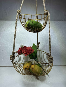 Cesta de cocina de 2 niveles para sala de estar, colgante y extraíble, organizador superior de frutas de alambre metálico de 2 niveles, cesta metálica para servir - Product Image 3