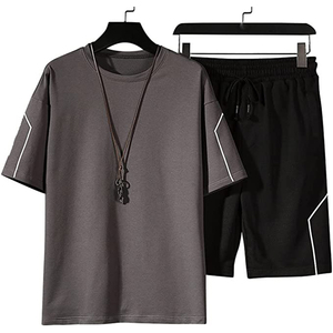 Nouvel ensemble court d'été 2026 avec cordon argenté, col rond, logo personnalisé, couleur unie, taille adulte S-3XL, ensemble deux pièces unisexe - Product Image 3