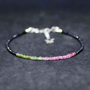 Natural Black Spinel Watermelon Tourmaline Bracelet Sterling Silver October Birthstone Gemstone Jewelry Gift - Product Image 5